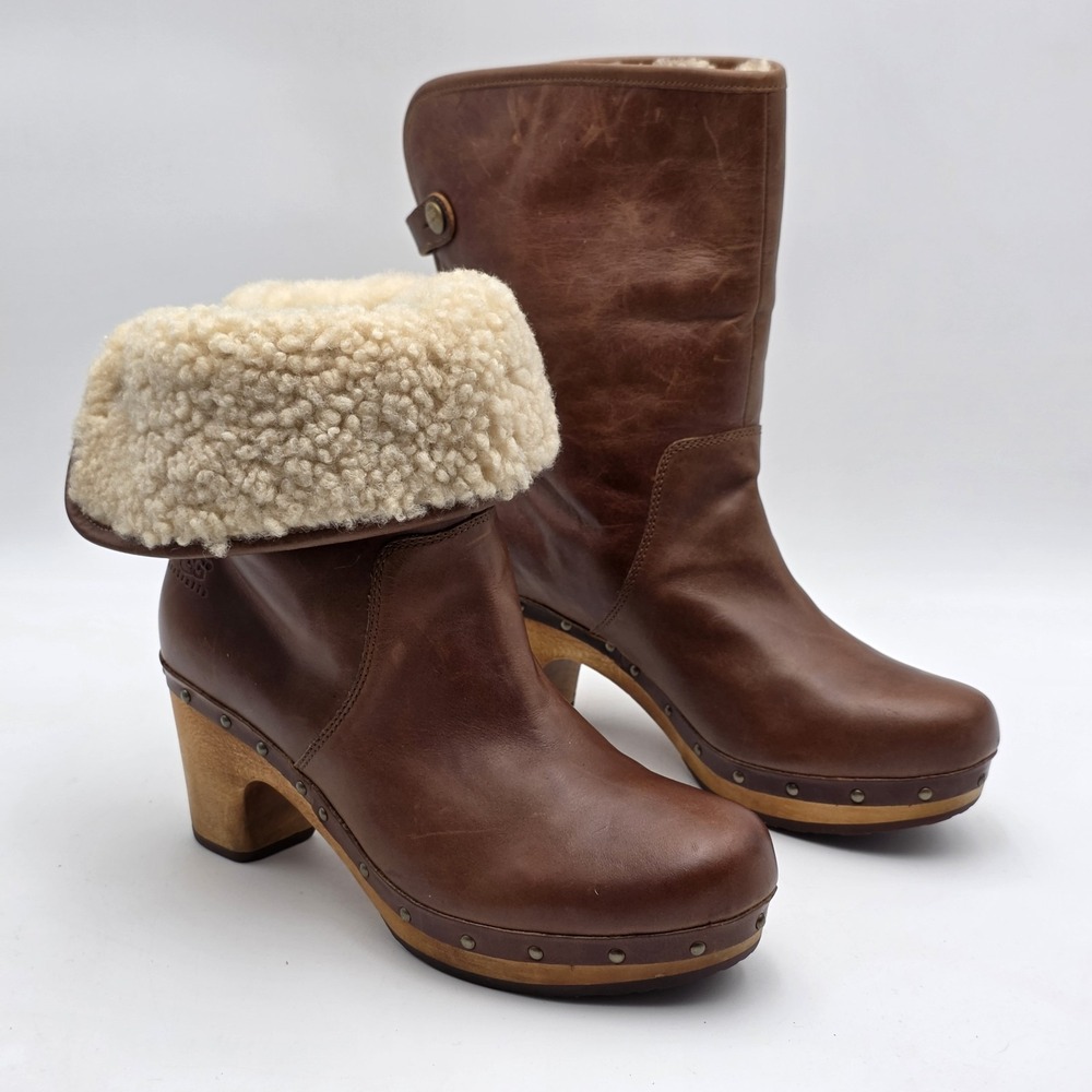UGG Australia Lynnea Sheepskin Clog Boots Women's USA Size 7 1958 Brown Studded